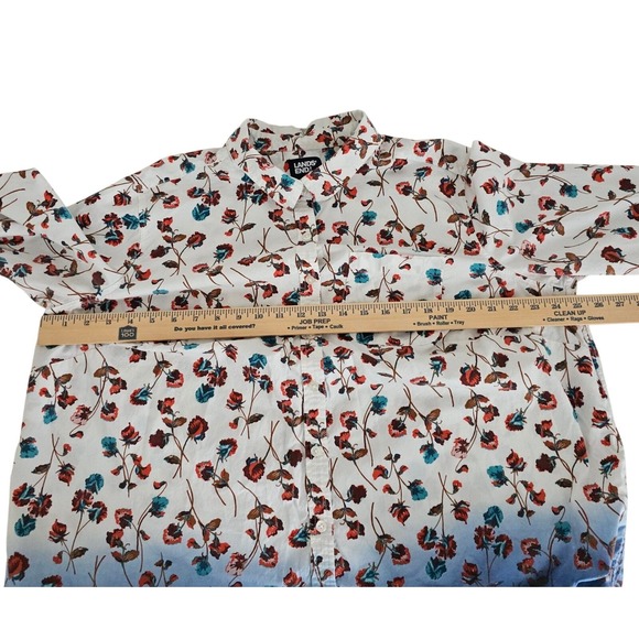 Lands End Womens 1X Floral Ombre Long Sleeve Cotton Button Down Shirt - Picture 10 of 16